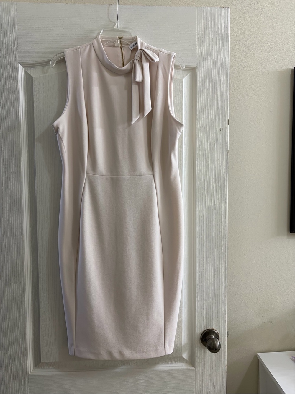 Calvin Klein Blush Pink Bow Neck Sheath Dress Size 14